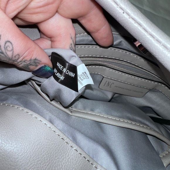 Gray Ring Handle Woven Panel Tote Handbag Faux Leather Modern Minimalist - Picture 13 of 13